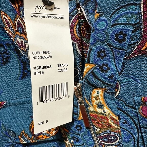 NY‎ Collection Top Size S Teal Printed Half Zip Utility Classic Blouse NWT - Picture 5 of 7